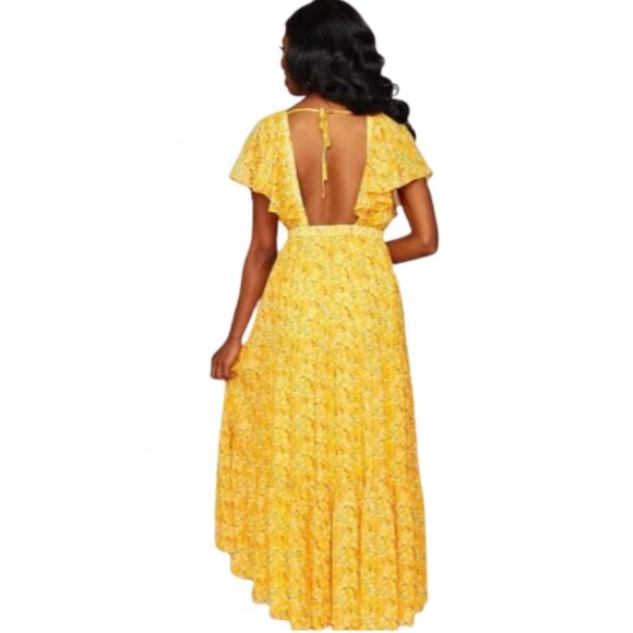 Buddy Love  Flutter Sleeve Yellow Spring Resort Maxi Dress -  Small NWT - Picture 4 of 6
